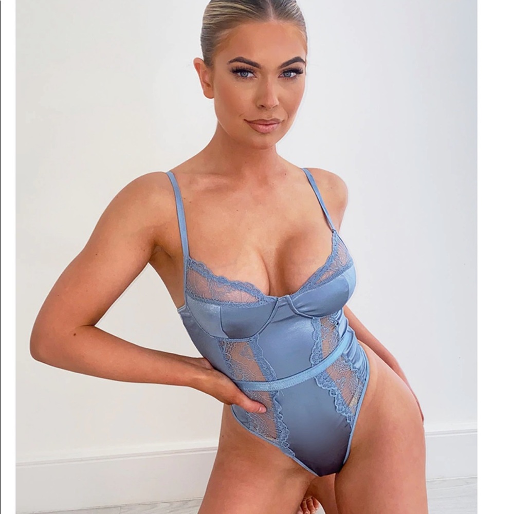Baby Blue Satin Lace Trim Binding Body